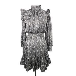 Willa Story OLIVIA Dress XS Silver Mini Smocked Ruffle NWT $212
